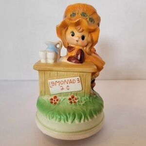 Vintage* Fred Roberts*Porcelain Girl Lemonade Stand Music Box*Japan Works‎